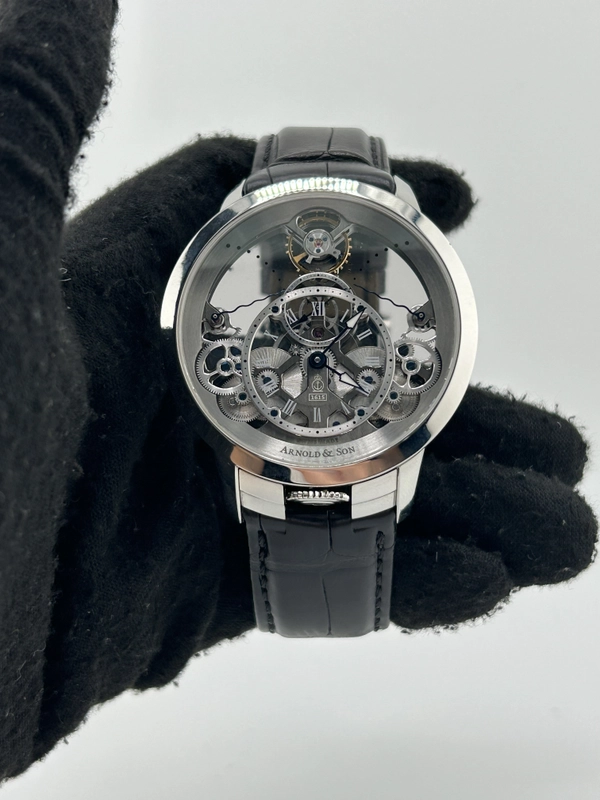 Arnold & Son Time Pyramid Skeleton Dial on Black Leather Strap Ref. 1TPAS.S01A.C124S Complete view 2