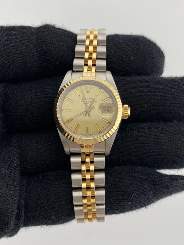 Rolex Datejust Lady Champagne Linen Stick Dial on Jubilee Ref. 69173 view 2