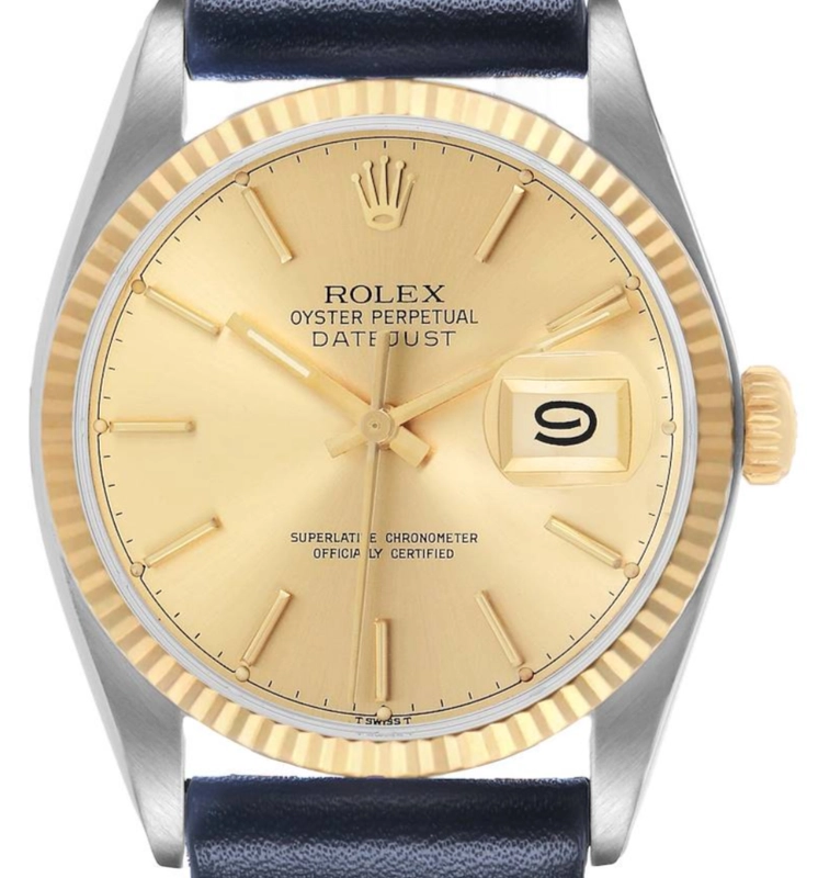 Rolex Datejust 36 Champagne Stick Dial on Generic Black Leather Strap Ref. 16233 1994