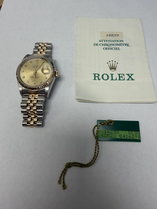 Rolex Datejust 36 Champagne Diamond Dial on Jubilee Ref. 16233 Papers 1991 view 5