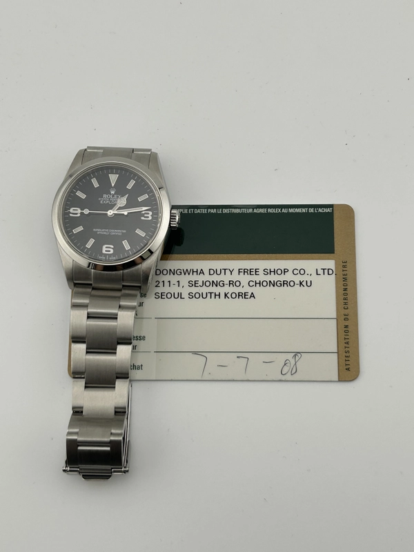 Rolex Explorer I Black Dial on Oyster Steel Bracelet Ref. 114270 Card 2008 view 8