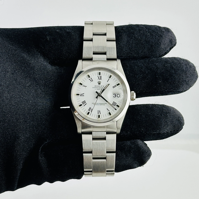 Rolex Oyster Perpetual Date White Roman Dial on Oyster Bracelet Ref. 15000 1982 view 2