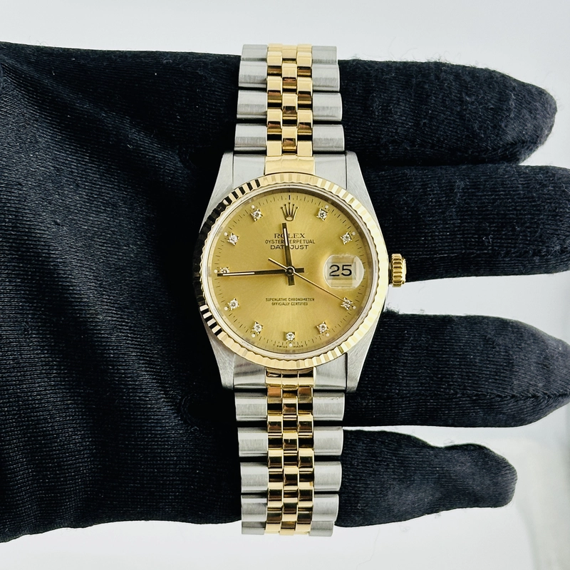 Rolex Datejust Champagne Diamond Dial on D Link Jubilee Ref. 16233 Papers 1993 view 2