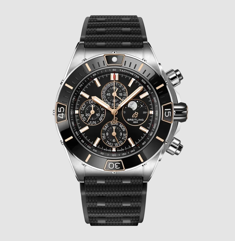 Breitling Super Chronomat Four-Year Calendar Black / Gold Diamond Markers Dial on Rubber Strap Ref. I19320251B1S1 Complete 2022