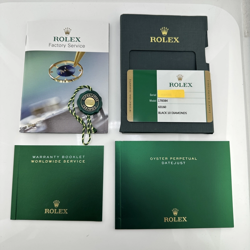 Rolex Datejust Black Diamond Factory Dial on D Link Jubilee Hidden Clasp Bracelet Ref. 178384 Card 2014 view 2