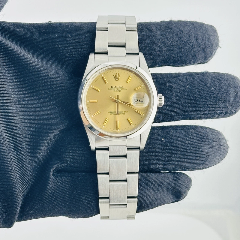 Rolex Oyster Perpetual Date Champagne Stick Dial on Oyster Bracelet Ref. 15200 1990 view 2