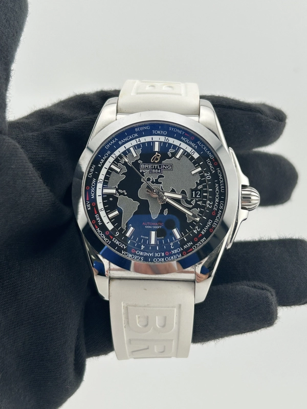 Breitling Galactic Unitime Black Dial on Rubber Strap Ref. WB3510 Complete view 2