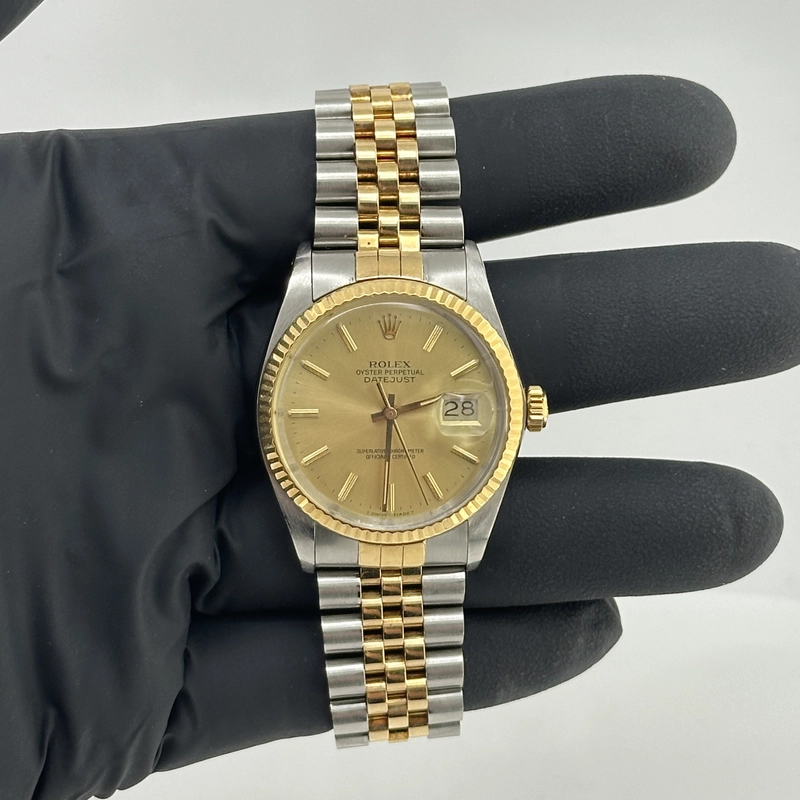 Rolex Datejust Champagne Stick Dial on D Link Jubilee Bracelet Ref. 16013 Papers 1986 view 2
