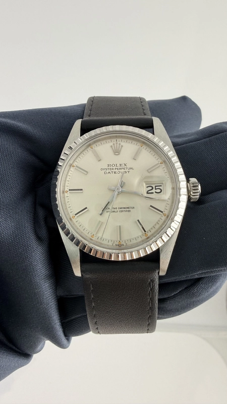 Rolex Datejust 36 Silver Stick Dial on Generic Leather Band Ref. 1603 1975
