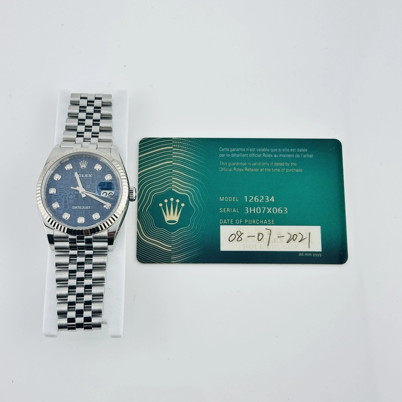 Rolex Datejust 36 Blue Jubilee Diamond Factory Dial on D Link Jubilee Bracelet Ref. 126234 Card 2021 view 7
