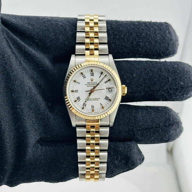 Rolex Datejust White Roman Dial on D Link Jubilee Bracelet Ref. 68273 Papers 1995 view 2