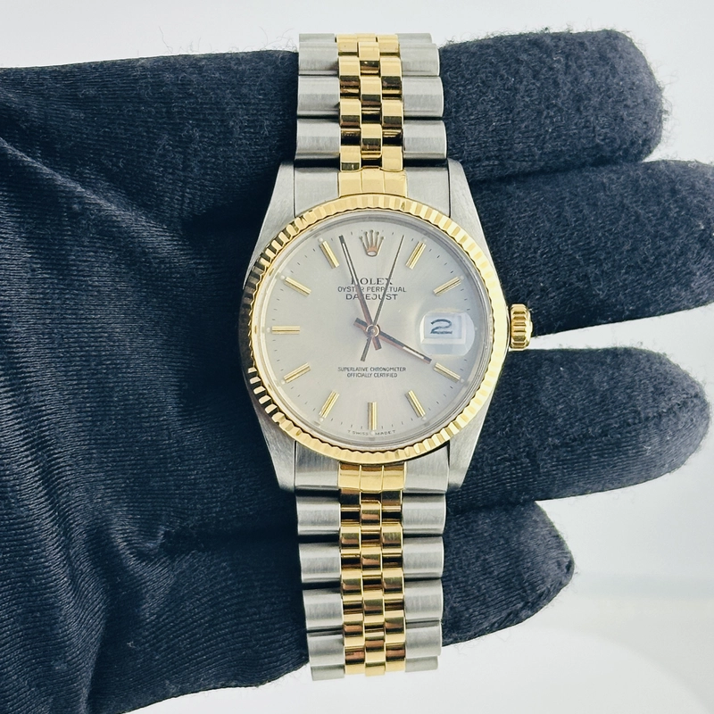 Rolex Datejust Silver / Gold Stick Dial on D Link Jubilee Bracelet Ref. 16013 1987 view 2