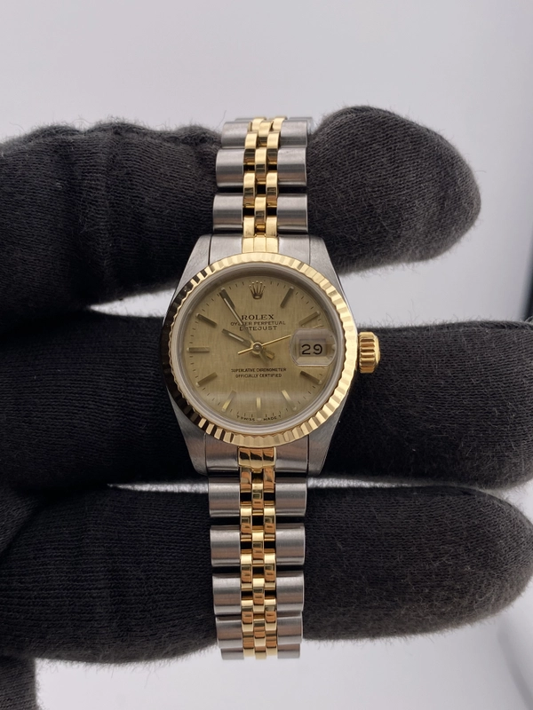 Rolex Lady-Datejust Champagne Linen Stick Dial on Stainless Steel & Yellow Gold Ref. 69173 view 2