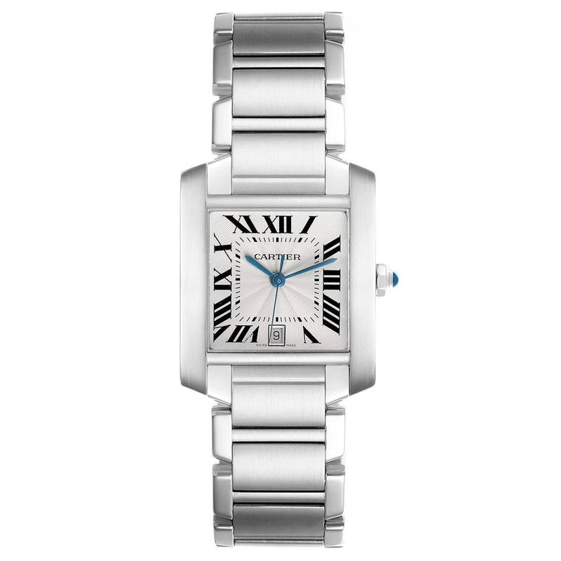 Cartier Tank Francaise Large White Roman Dial on Stainless Steel Bracelet Ref. 2302