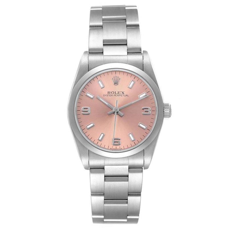 Rolex Oyster Perpetual Salmon / Arabic 3,6.9 Dial on Oyster Bracelet Ref. 77080 Papers 2002
