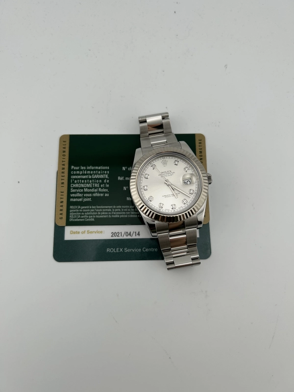 Rolex Datejust II Silver Diamond Dial on Oyster Steel Bracelet Ref. 116334 Card 2021 view 7