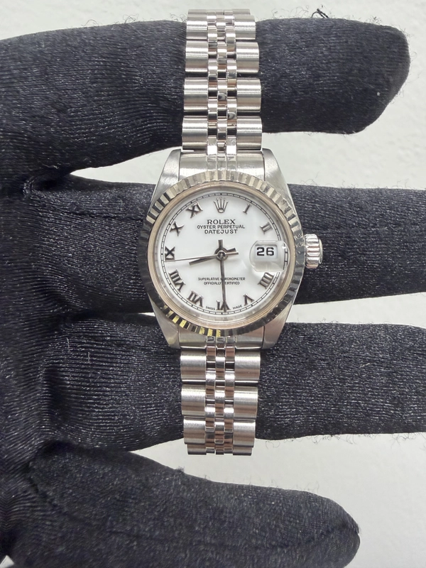 Rolex Datejust White Roman Dial on D Link Jubilee Bracelet Ref. 69174 Papers 1999 view 2