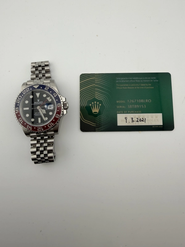 Rolex GMT-Master II Pepsi Black Dial on Jubilee D Link Bracelet Ref. 126710BLRO Card 2021 view 6