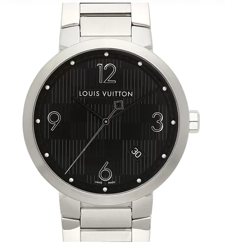 Louis Vuitton Tambour Damier Date Black Dial on Stainless Steel Bracelet Ref. Q1D00 Complete 2015