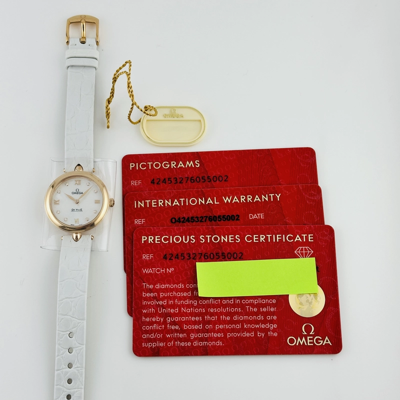 Omega De Ville Prestige White Mop Dial on Leather Ref. 424.53.27.60.55.002 Card Open Date view 5