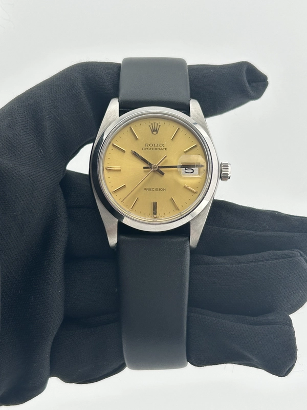 Rolex Oysterdate Precision Gold Dial on Generic Black Leather Strap Ref. 6694 1983