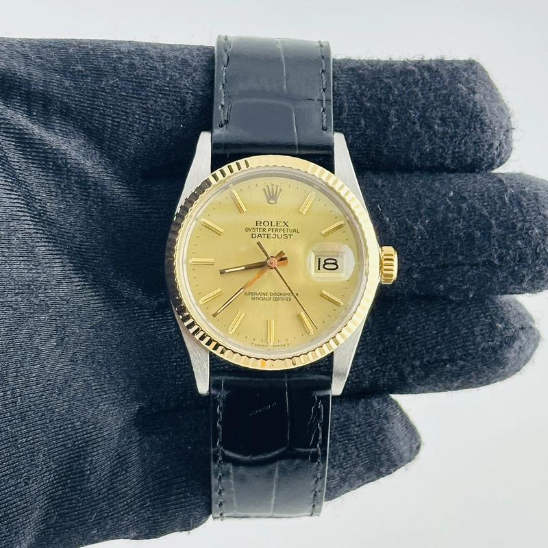 Rolex Datejust Champagne Stick Dial on Generic Leather Band Ref. 16013 1987 view 2