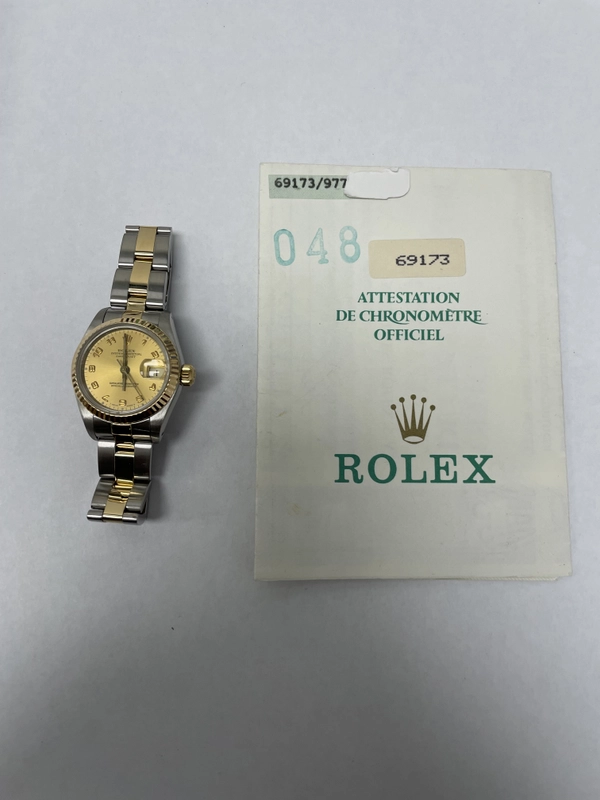 Rolex Datejust Gold Arabic Dial on Oyster Ref. 69173 Papers 1987 view 4
