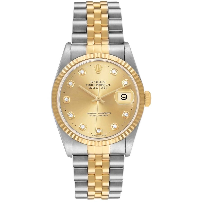 Rolex Datejust Champagne Diamond Factory Dial on D Link Jubilee Bracelet Ref. 16233G Papers 1995