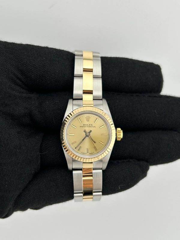 Rolex Oyster Perpetual 25mm Champagne Stick Dial on Oyster Ref. 67193 view 2