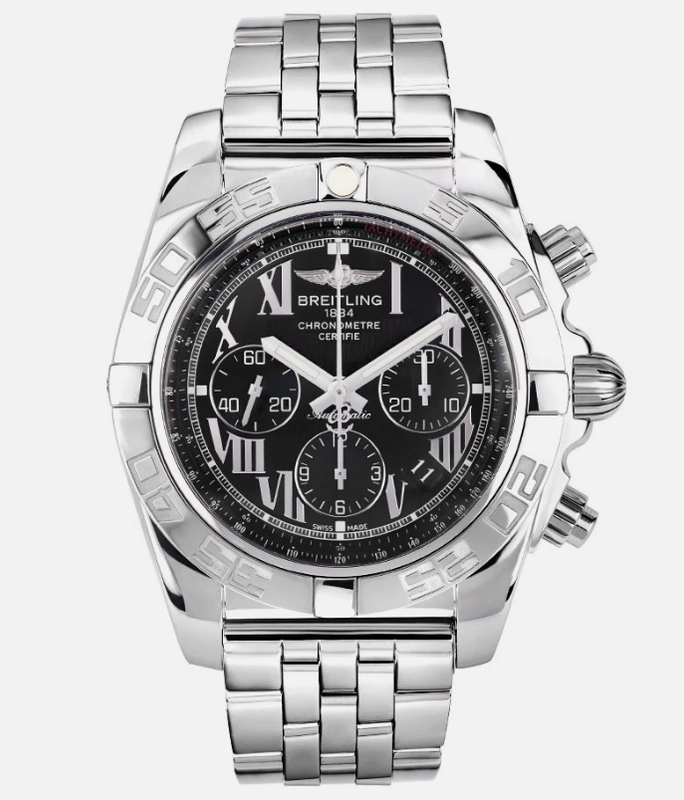 Breitling Chronomat Black Roman Dial on Stainless Steel Fold Clasp Ref. AB011012 Complete 2014