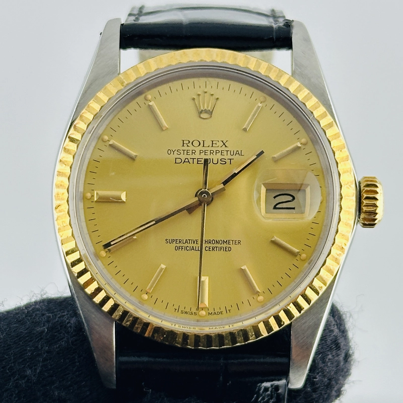 Rolex Datejust Champagne Stick Dial on Generic Leather Band Ref. 16013 1985