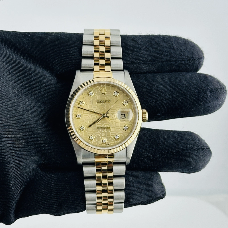 Rolex Datejust Champagne Anniversary Diamond Dial Dial on D Link Jubilee Bracelet Ref. 16233G 1994 view 2