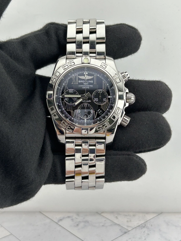 Breitling Chronomat Black Dial on Stainless Steel Bracelet Ref. A011B56PA Papers 2012 view 2