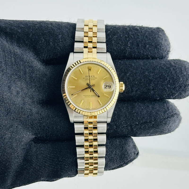 Rolex Datejust Champagne Stick Dial on D Link Jubilee Bracelet Ref. 68273 Papers 1991 view 3
