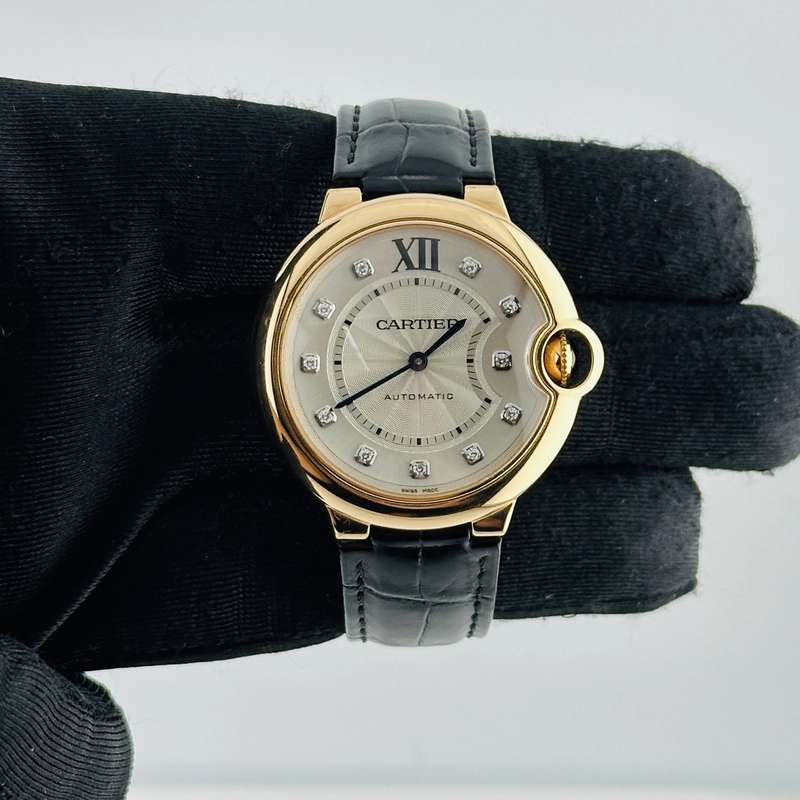Cartier Ballon Bleu Silver Factory Diamond Dial on Leather Ref. 3003/WE902028 Papers 2012 view 2