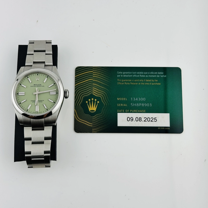 Rolex Oyster Perpetual Pistachio Dial on Oyster Bracelet Ref. 134300 Card 2025 view 7