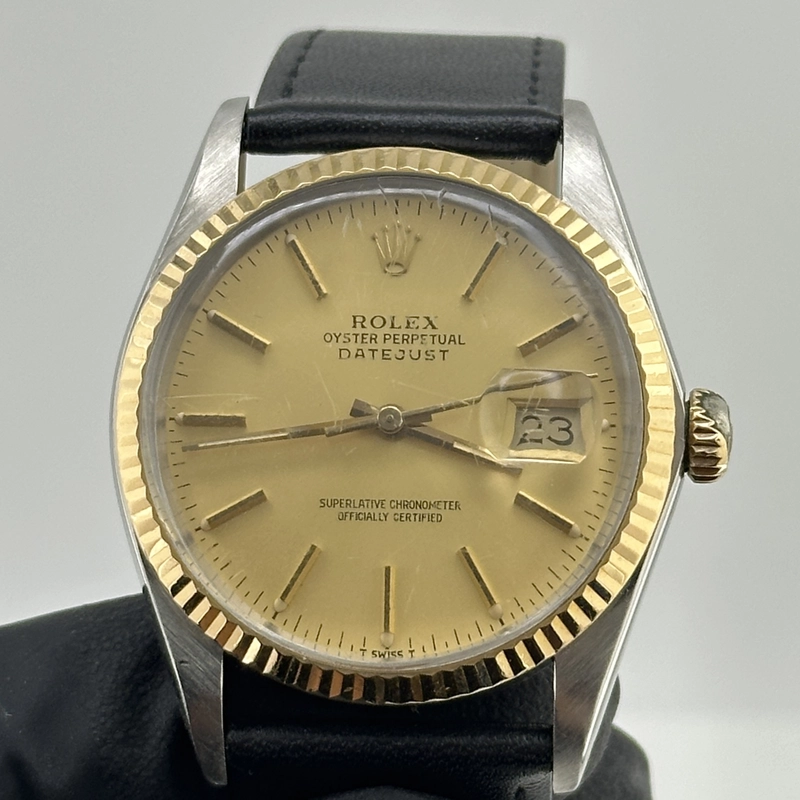 Rolex Datejust Champagne Stick Dial on Generic Leather Strap Ref. 16013 1985 view 2