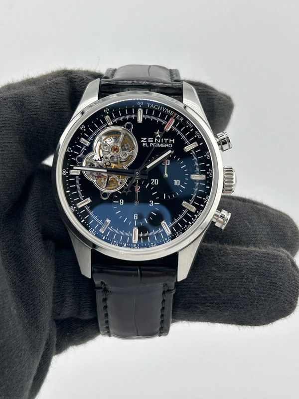 Zenith El Primero Chronomaster Black Dial on Black Leather Band Ref. 03.2080.4061/21.C496 Manuals Only and Box view 2