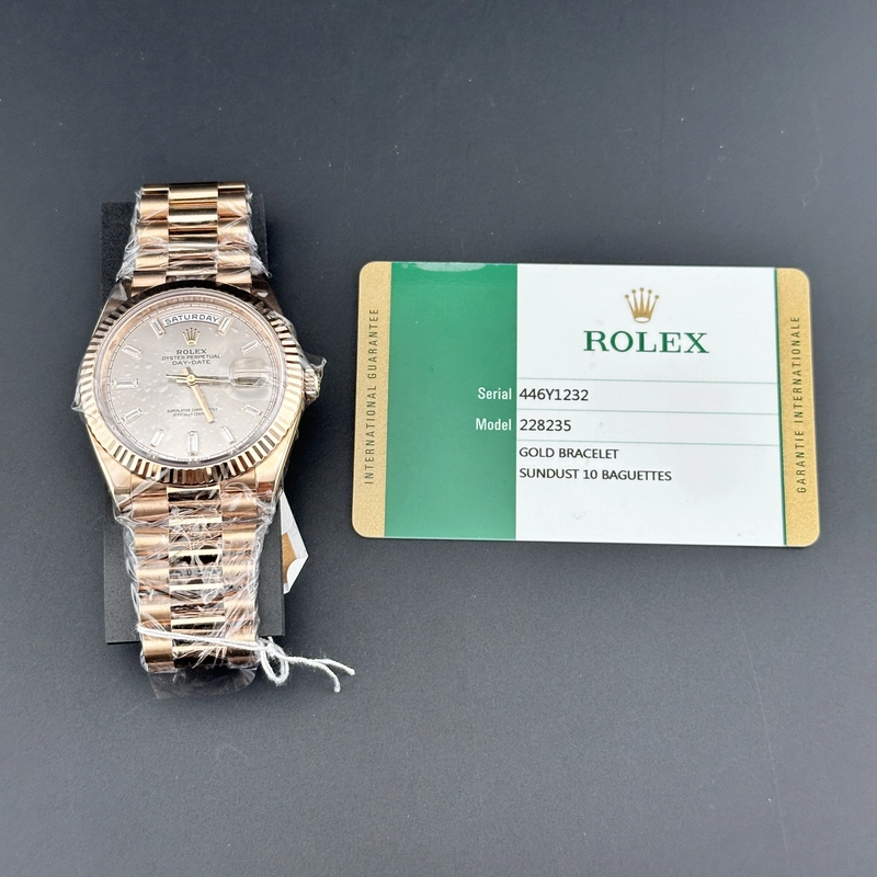Rolex Day Date Sundust Baguette Dial on President Bracelet Ref. 228235 Card 2017 view 7