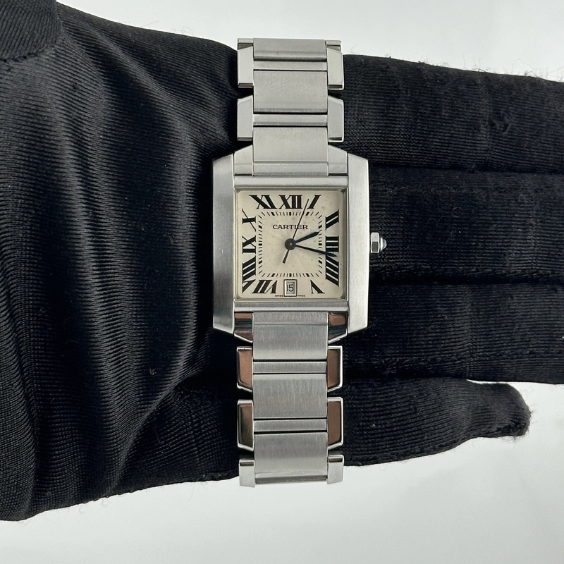 Cartier Tank Francaise Large White Roman Dial on Stainless Steel Bracelet Ref. 2302 view 2