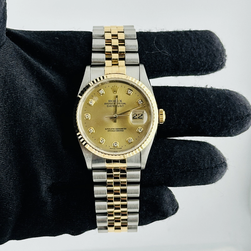 Rolex Datejust Champagne Diamond Factory Dial on D Link Jubilee Bracelet Ref. 16233G 1996 view 2