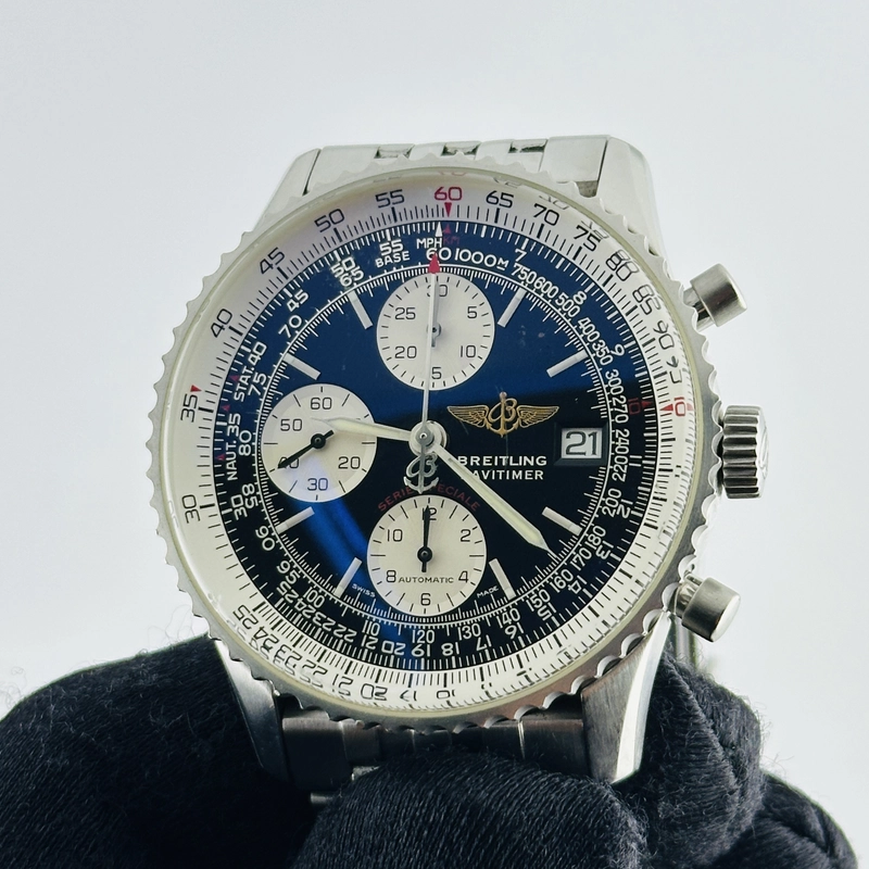 Breitling Navitimer Fighter Black Dial on Stainless Steel Bracelet Ref. A13330 Card 2001 view 3