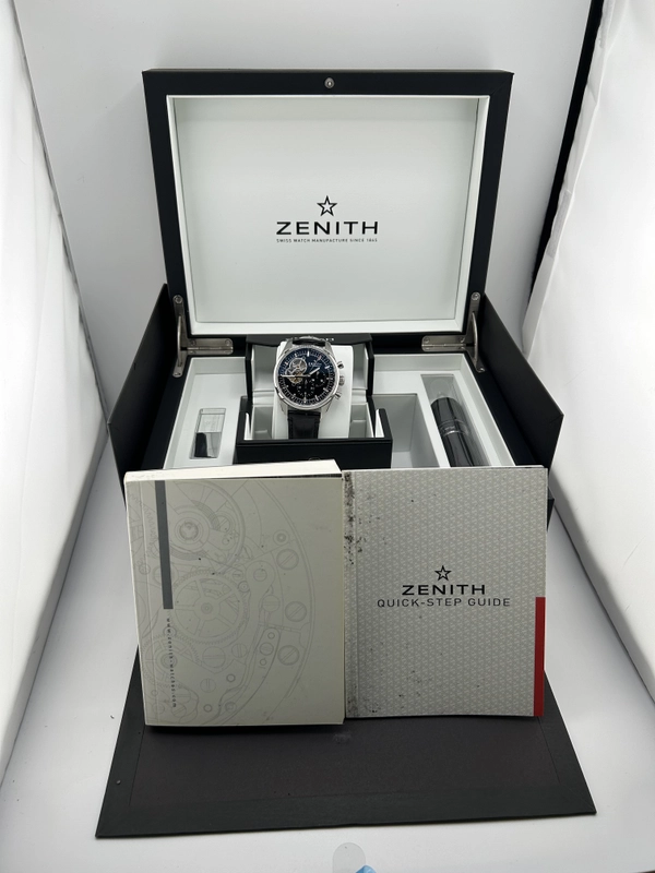 Zenith El Primero Chronomaster Black Dial on Black Leather Band Ref. 03.2080.4061/21.C496 Manuals Only and Box view 7