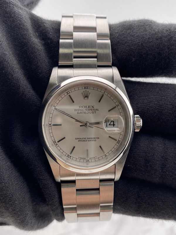 Rolex Datejust 36 Silver Stick Dial on Jubilee Ref. 16200 Papers 1999 view 2