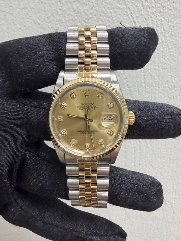 Rolex Datejust Champagne Diamond Factory Dial on D Link Jubilee Bracelet Ref. 16233 Papers 1996 view 2