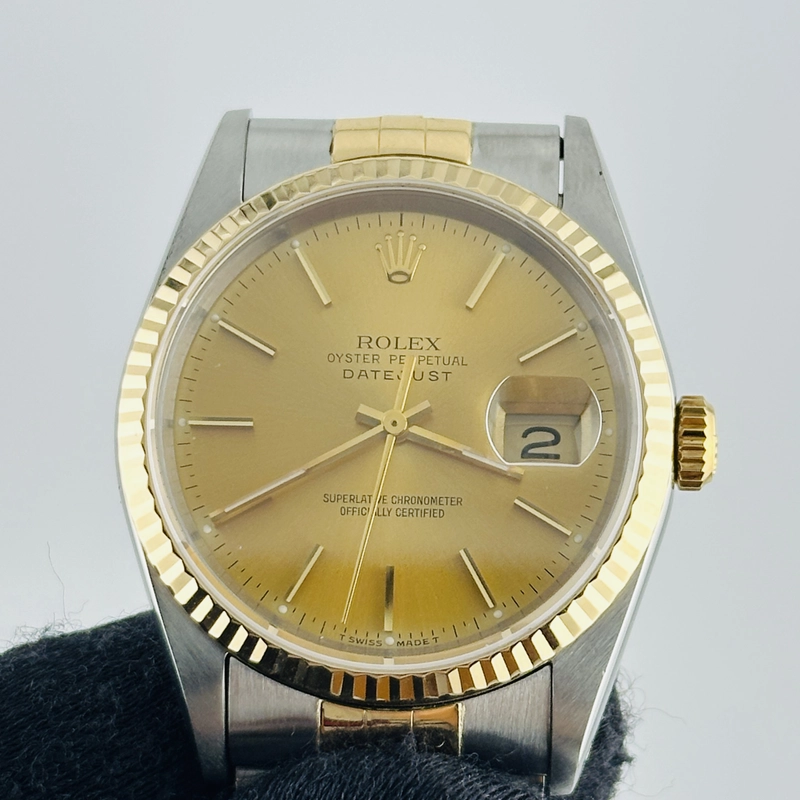 Rolex Datejust Champagne Stick Dial on D Link Jubilee Bracelet Ref. 16233 Papers 1994 view 2