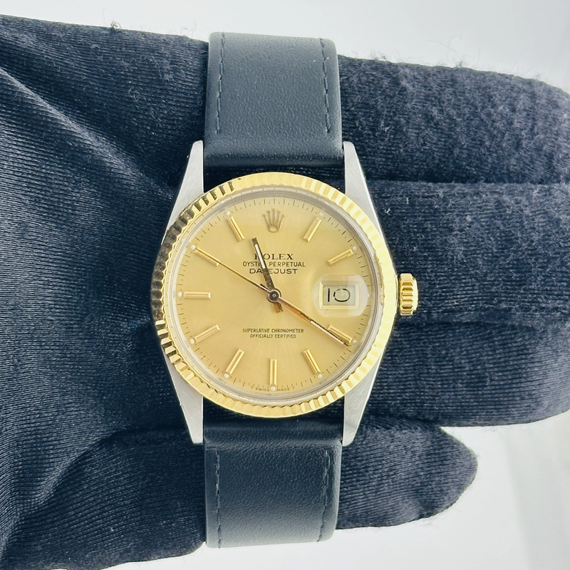 Rolex Datejust Champagne Stick Dial on Generic Leather Band Ref. 16013 1988 view 3