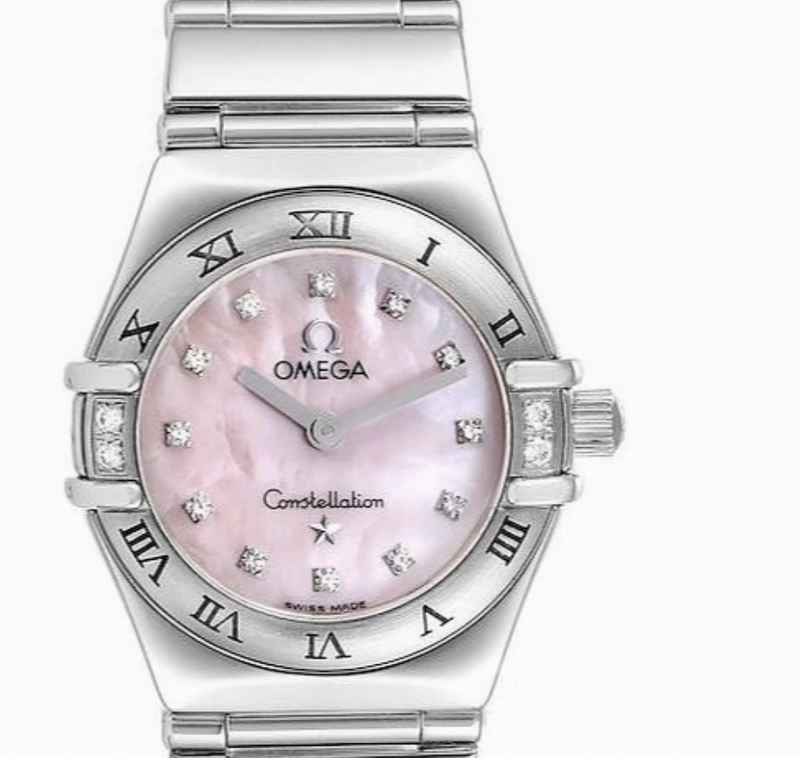 Omega Constellation Pink M.O.P. Diamond Dial on Stainless Steel Bracelet Ref. 1566.66.00 Card Open Date