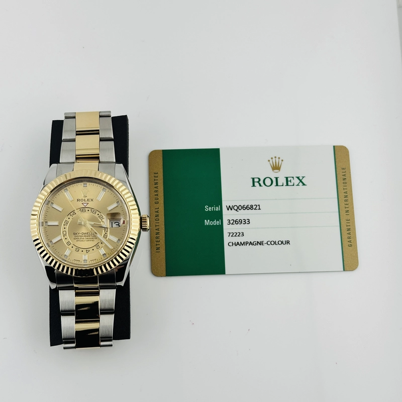 Rolex SkyDweller Champagne Dial on Oyster Bracelet Ref. 326933 Card 2018 view 6