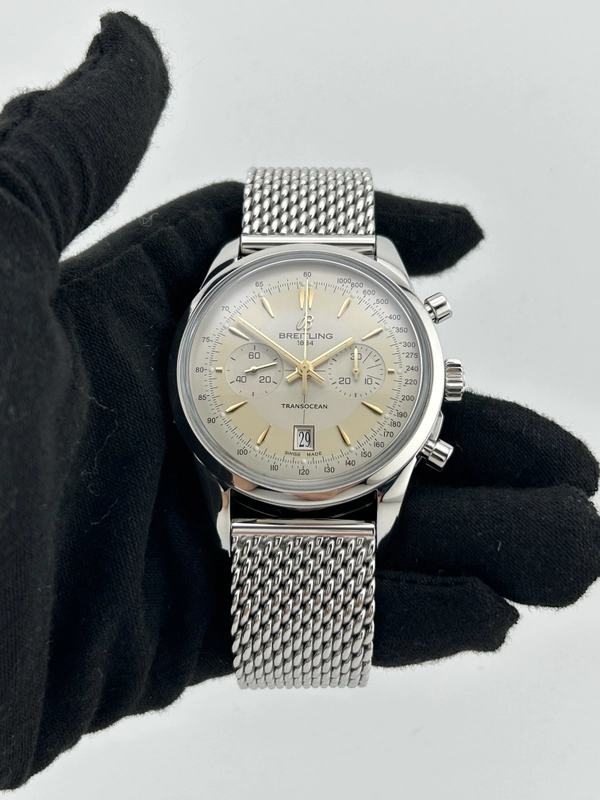 Breitling Transocean Chronograph Mercury Silver Dial on Stainless Steel Bracelet Ref. AB015412 Card 2015 view 2